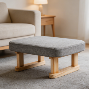 Gray Rectangle Fabric Foot Stool with Wood Legs