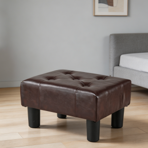 Brown Leather Foot Stool with Legs